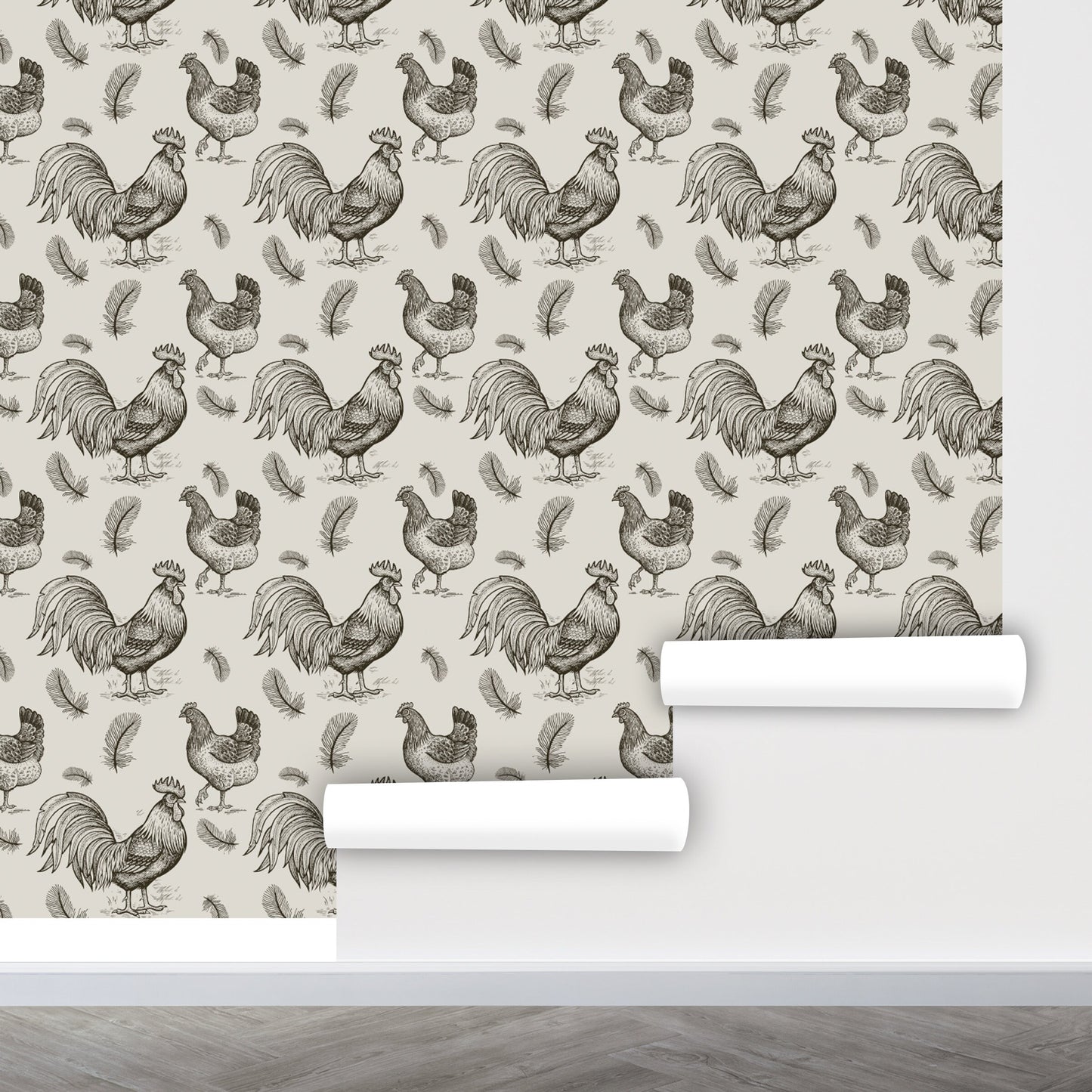 Chicken Wallpaper Peel and Stick, Rooster Wallpaper, Farmhouse Wallpaper, Kitchen Wallpaper, Removable Wall Paper