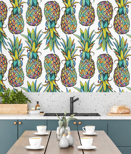 Pineapple Wallpaper, Tropical Wallpaper Peel and Stick, Colorful Wallpaper, Removable Wall Paper