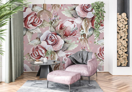 Big Flower Wallpaper Peel and Stick, Large Rose Wallpaper, Watercolor Floral Wallpaper, Removable  Wall Paper