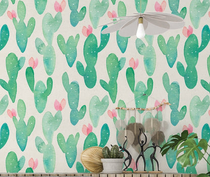 Cactus Wallpaper, Tropical Wallpaper Peel and Stick, Green Plant Wallpaper, Nursery Wallpapers, Removable Wall Paper