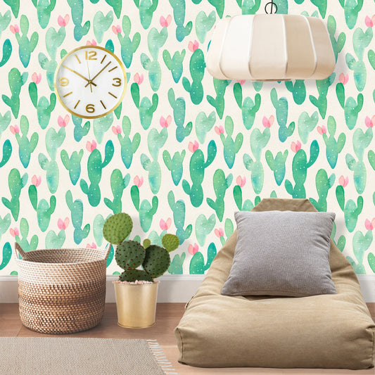 Cactus Wallpaper, Tropical Wallpaper Peel and Stick, Green Plant Wallpaper, Nursery Wallpapers, Removable Wall Paper