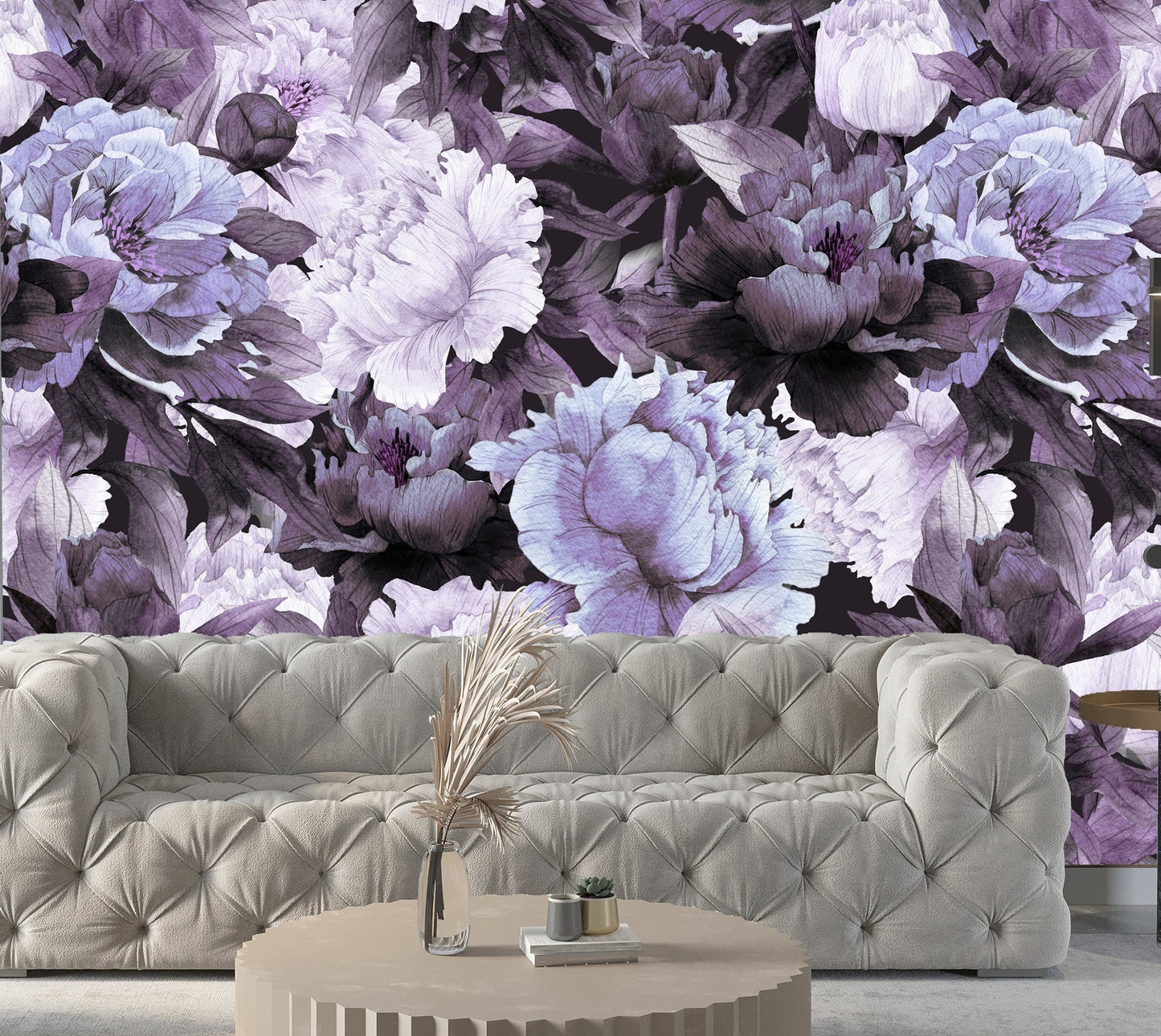 Purple Wallpaper Peel and Stick Dark Floral Wallpaper Peony Removable Wall Paper