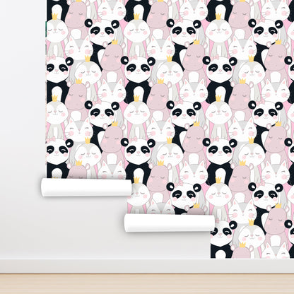 Panda Wallpaper Peel and Stick, Hippo Wallpaper, Cats Wallpaper, Girls Room Wallpaper, Nursery Wallpaper, Removable Wall Paper