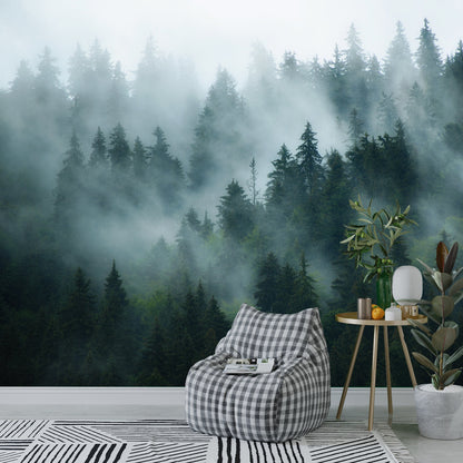 Foggy Forest Wallpaper Peel and Stick, Mountain Wallpaper, Pine Tree Wallpaper, Landscape Wallpaper, Removable Wall Paper