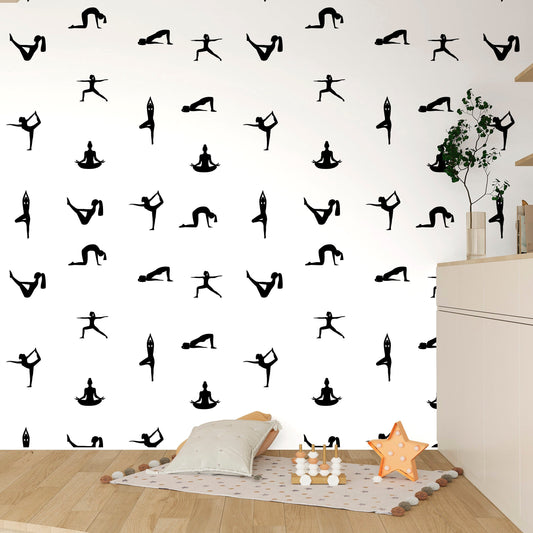 Yoga Wallpaper, Gym Wallpaper Peel and Stick, Black and White Wallpaper, Removable Wall Paper