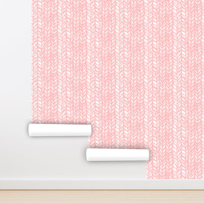 Knit Wallpaper Peel and Stick, Pale Pink Wallpaper, Wool Wallpaper, Nursery Wallpaper, Removable Wall Paper