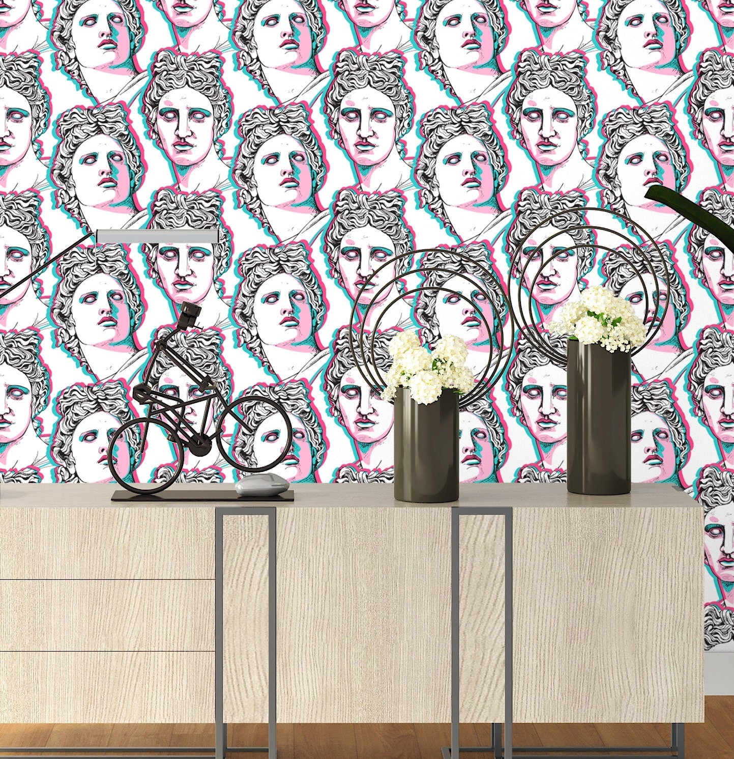 Faces Wallpaper Peel and Stick, Stylish Wallpaper, Greek Wallpaper, Sculpture Wallpaper, Removable Wall Paper