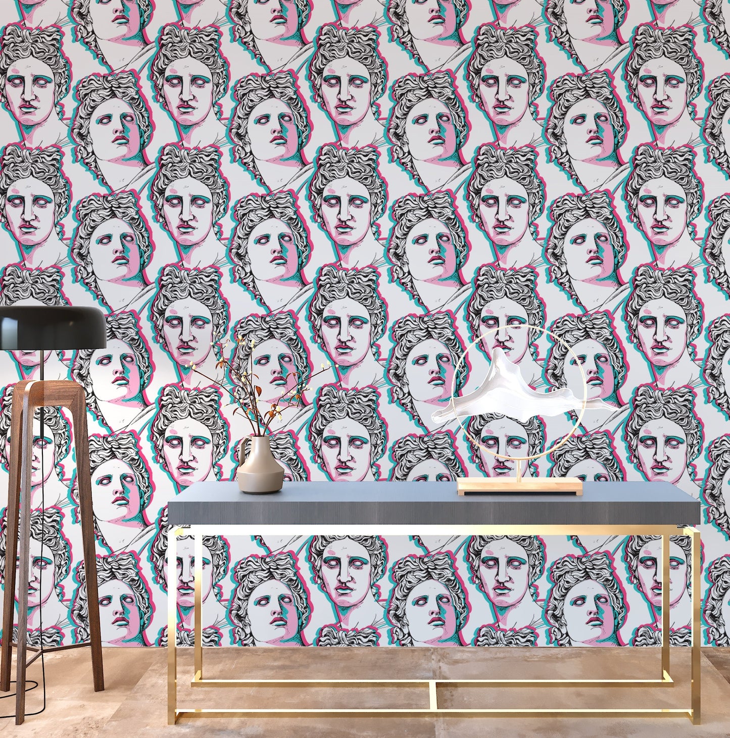 Faces Wallpaper Peel and Stick, Stylish Wallpaper, Greek Wallpaper, Sculpture Wallpaper, Removable Wall Paper