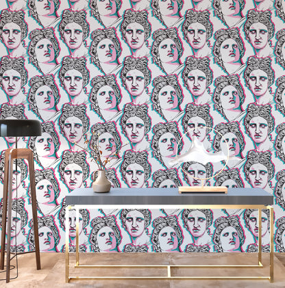 Faces Wallpaper Peel and Stick, Stylish Wallpaper, Greek Wallpaper, Sculpture Wallpaper, Removable Wall Paper