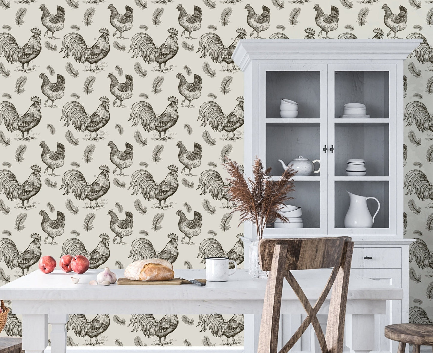 Chicken Wallpaper, Rooster Wallpaper Peel and Stick, Bird Wallpaper, Farmhouse Wallpaper, Removable Wall Paper