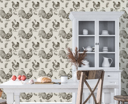 Chicken Wallpaper, Rooster Wallpaper Peel and Stick, Bird Wallpaper, Farmhouse Wallpaper, Removable Wall Paper