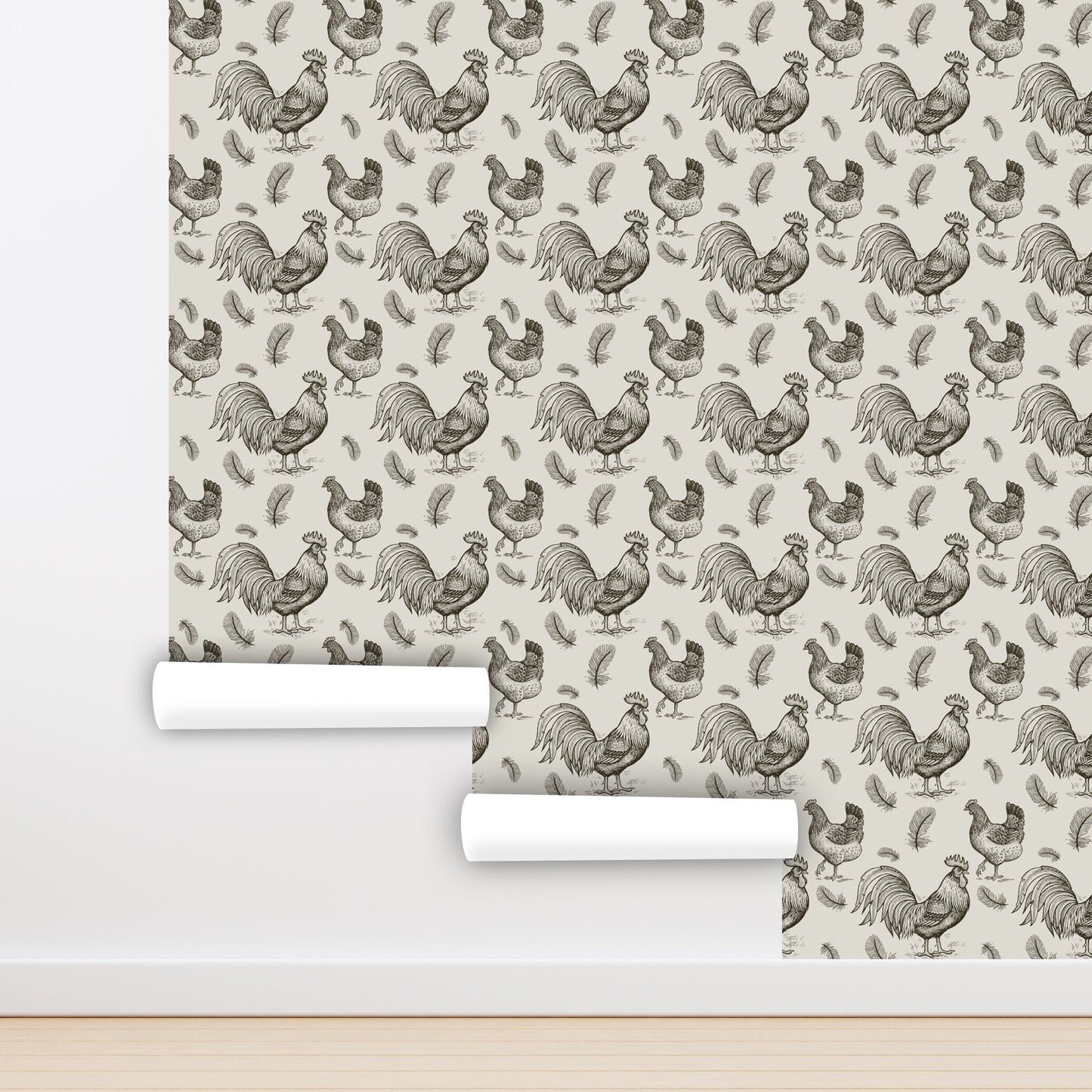 Chicken Wallpaper, Rooster Wallpaper Peel and Stick, Bird Wallpaper, Farmhouse Wallpaper, Removable Wall Paper