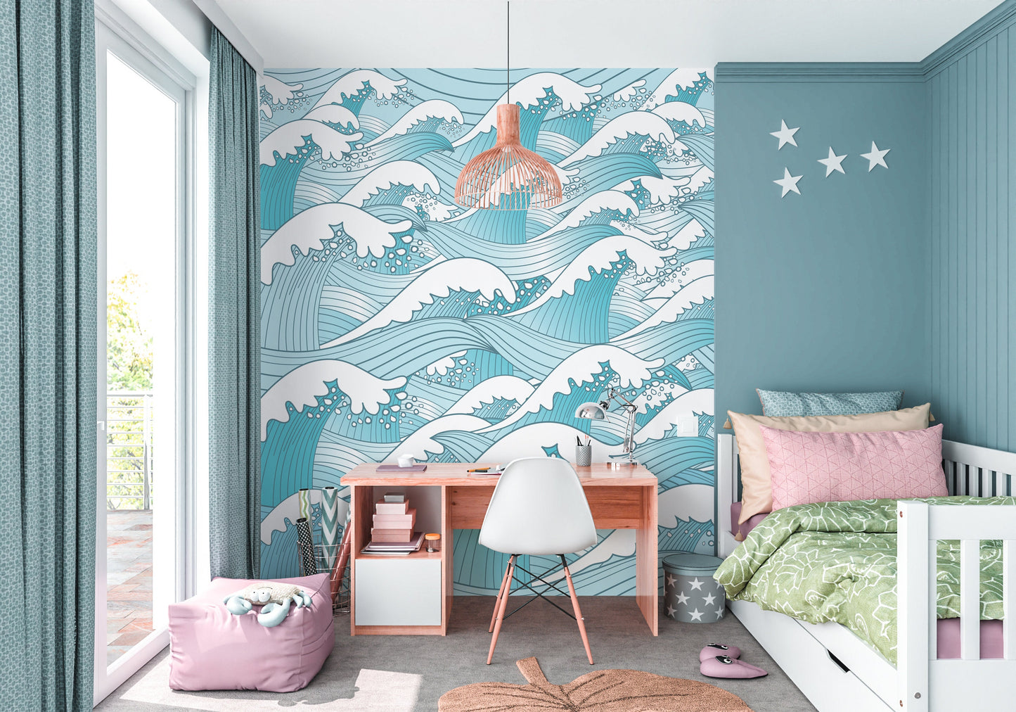 Waves Wallpaper Peel and Stick, Ocean Wallpaper, Ocean Wall Mural, Turquoise Wall Mural, Removable Wall Paper