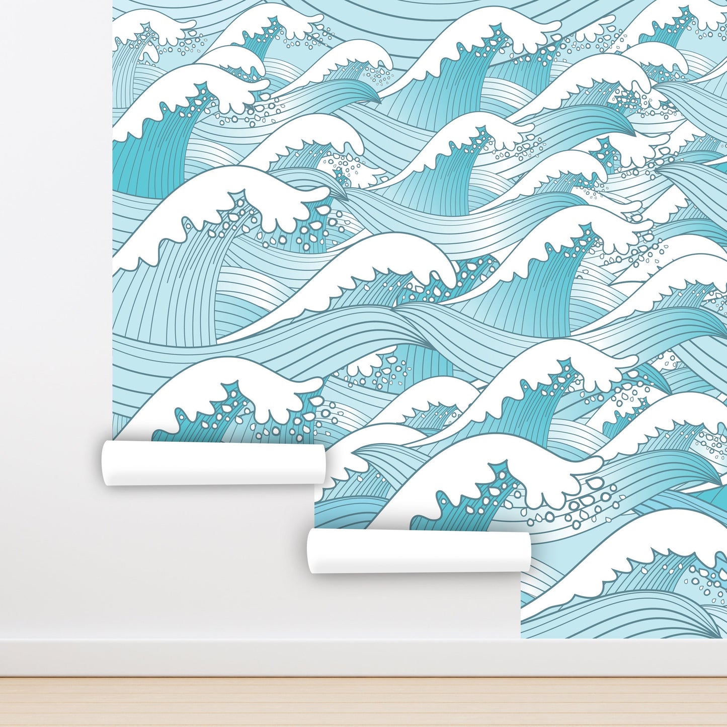 Waves Wallpaper Peel and Stick, Ocean Wallpaper, Ocean Wall Mural, Turquoise Wall Mural, Removable Wall Paper