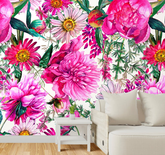 Pink Floral Wallpaper, Big Flower Wallpaper Peel and Stick, Hot Pink Wallpaper, Peony Wallpaper, Removable Wall Paper
