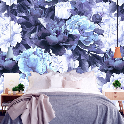 Blue Rose Wallpaper, Blue Floral Wallpaper, Big Flower Wallpaper Peel and Stick, Peony Wallpaper, Removable Wall Paper