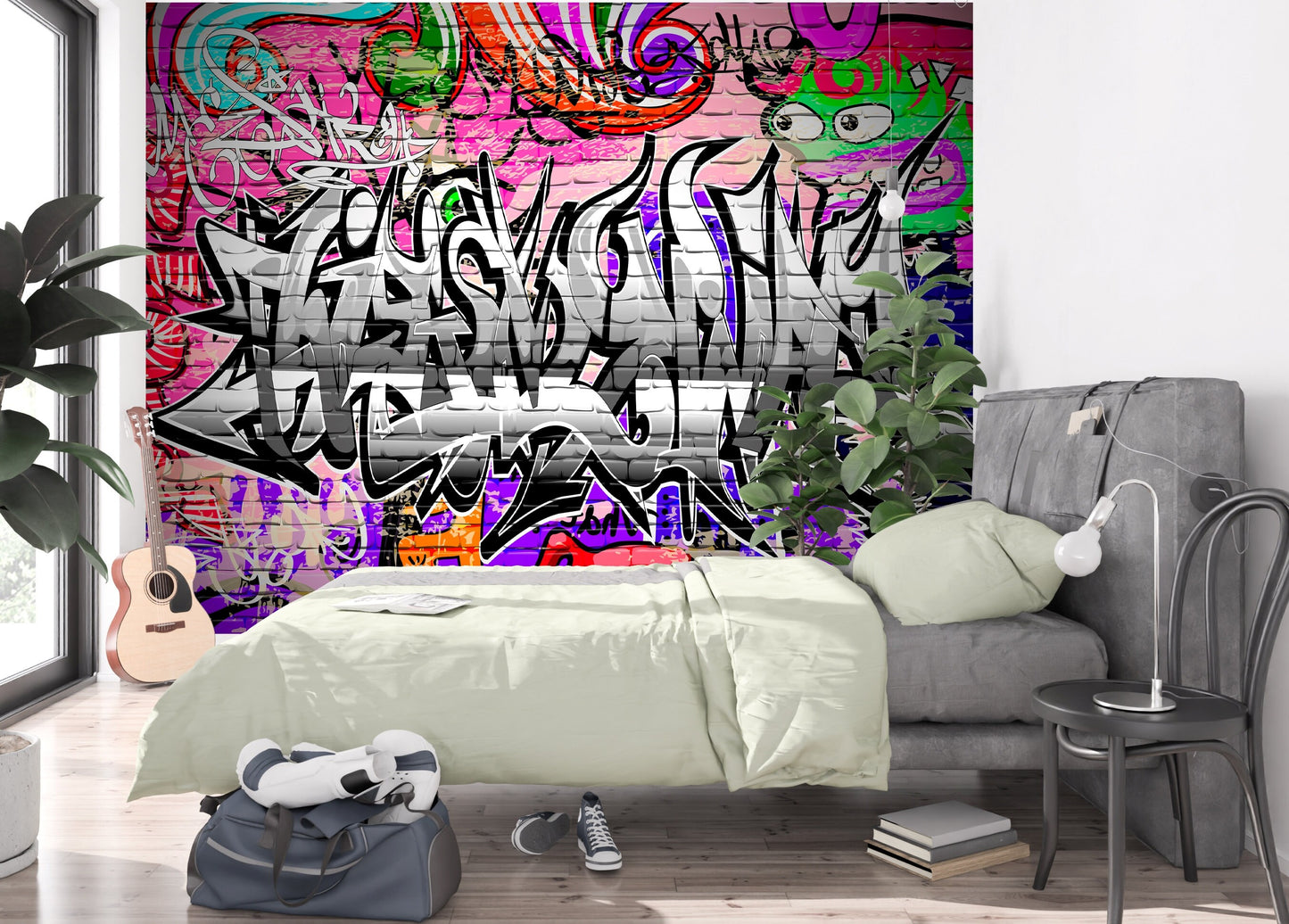 Graffiti Wallpaper Peel and Stick, Gym Wallpaper, Abstract Wallpaper, Colorful Wallpaper, Removable Wall Paper