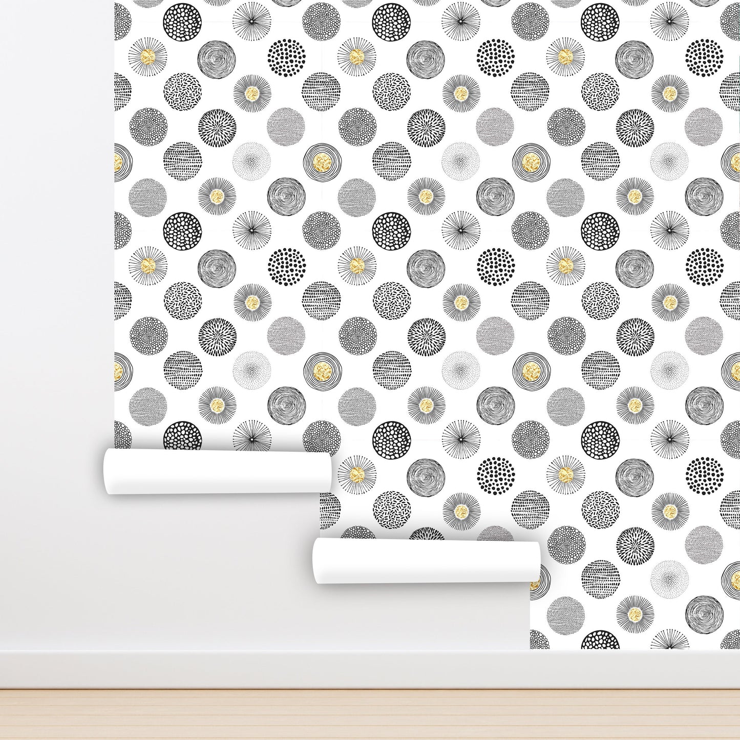 Circle Wallpaper Peel and Stick, Polka Dot Wallpaper, Black and White Wallpaper, Removable Wall Paper