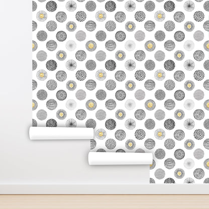 Circle Wallpaper Peel and Stick, Polka Dot Wallpaper, Black and White Wallpaper, Removable Wall Paper