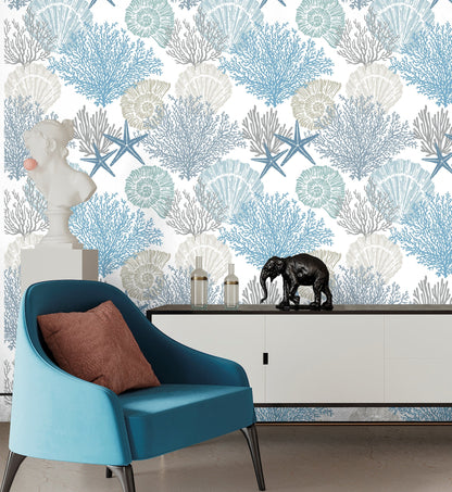Coral Reef Wallpaper Peel and Stick, Seashell Wallpaper, Starfish Wallpaper. Sea Life Wallpaper, Removable Wall Paper