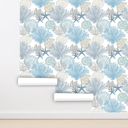 Coral Reef Wallpaper Peel and Stick, Seashell Wallpaper, Starfish Wallpaper. Sea Life Wallpaper, Removable Wall Paper