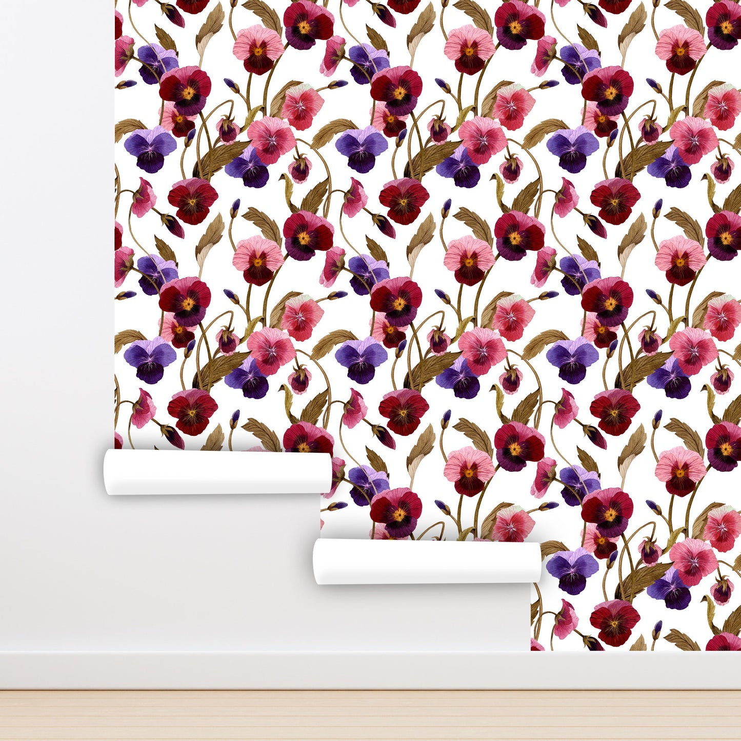 Pansy Wallpaper Peel and Stick, Colorful Wallpaper, Purple and Red Flower Wallpaper,  Removable Wall Paper