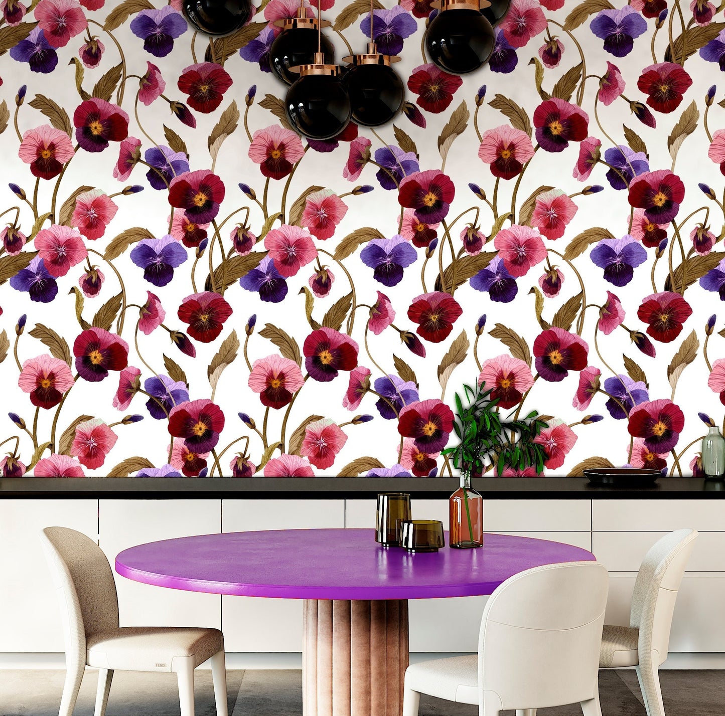 Pansy Wallpaper Peel and Stick, Colorful Wallpaper, Purple and Red Flower Wallpaper,  Removable Wall Paper