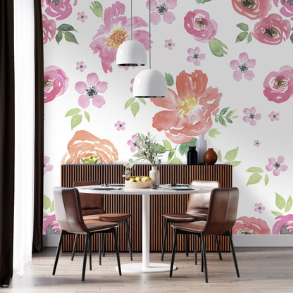 Big Flower Wallpaper Peel and Stick, Watercolor Flowers Wallpaper, Nursery Wallpaper, Removable Wall Paper