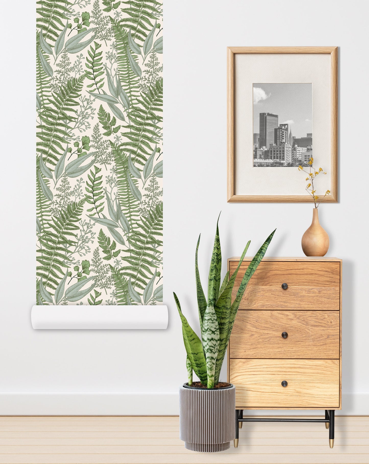 Removable Wallpaper Peel and Stick Wallpaper Mural Vintage Fern Leaves Wall Paper
