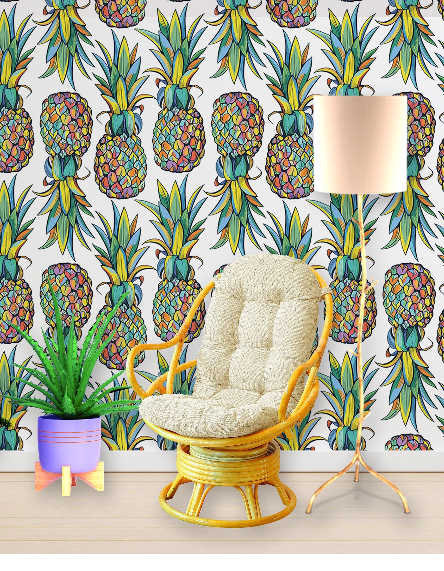 Pineapple Wallpaper, Tropical Wallpaper Peel and Stick, Colorful Wallpaper, Removable Wall Paper