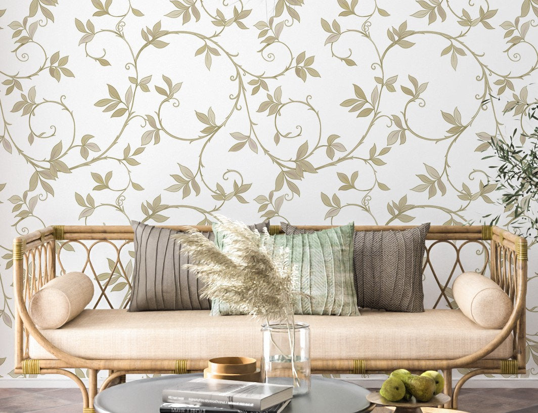 Farmhouse Wallpaper Peel and Stick Wallpaper Vintage, Ivy Wallpaper, Nursery Wallpaper, Removable Wall Paper