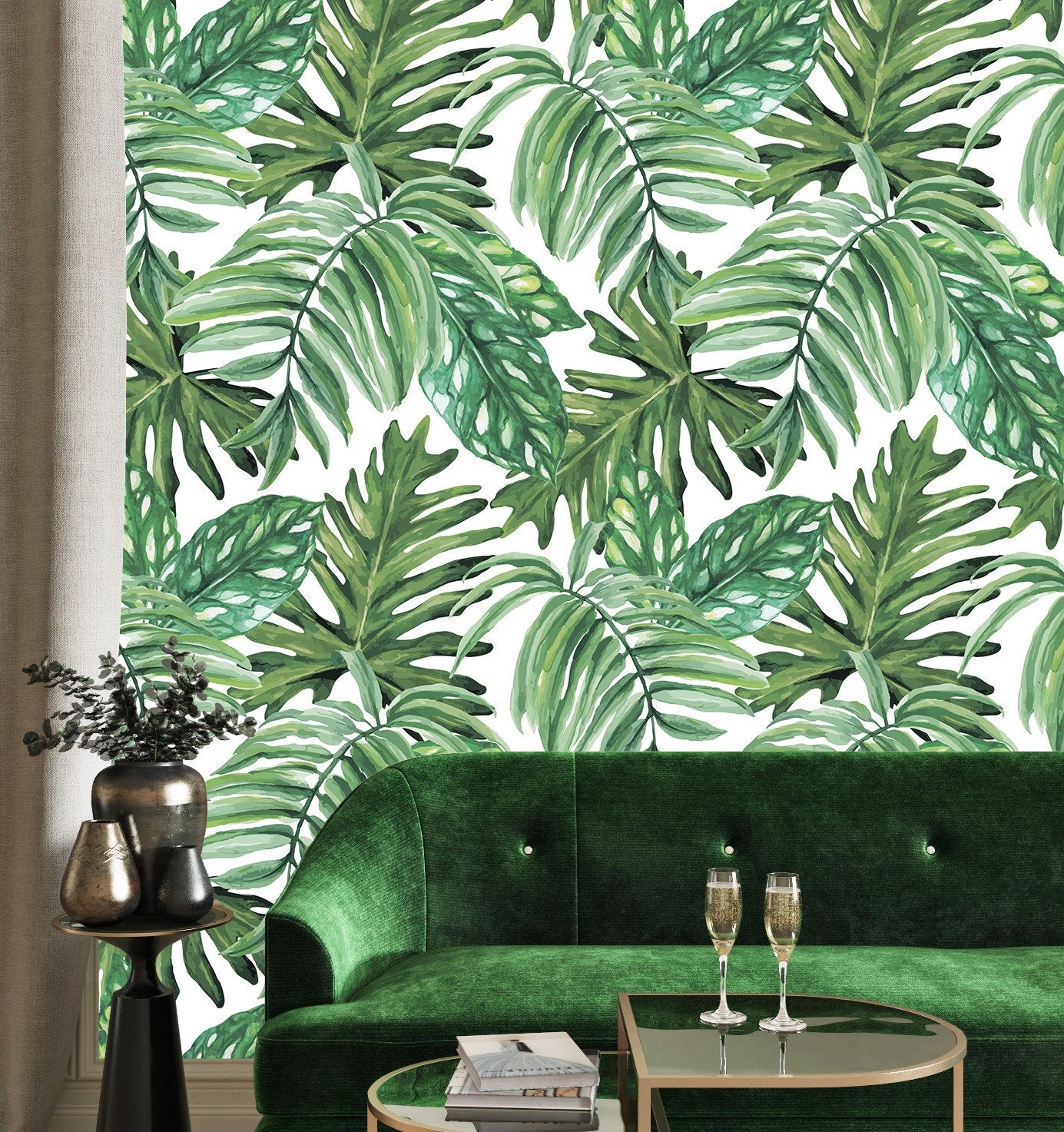 Palm Wallpaper Peel and Stick, Green Leaf Wallpaper Tropical Wallpaper, Removable Wall Paper