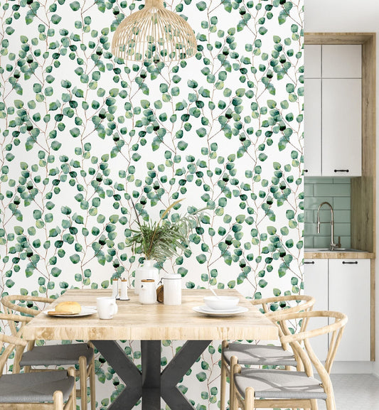 Eucalyptus Wallpaper Peel and Stick, Botanical Wallpaper, Green Leaves Wallpaper, Removable Wall Paper