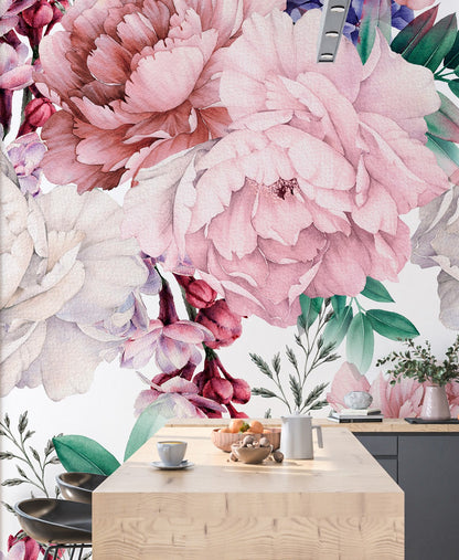 Pink Peony Wallpaper, Floral Wallpaper Peel and Stick, Nursery Wallpapers, Removable Wall Paper