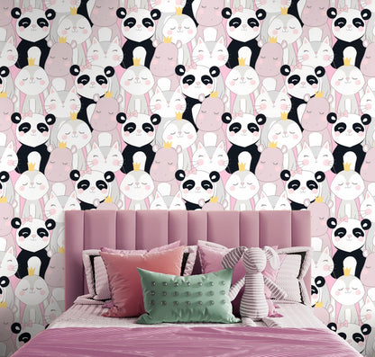 Panda Wallpaper Peel and Stick, Hippo Wallpaper, Cats Wallpaper, Girls Room Wallpaper, Nursery Wallpaper, Removable Wall Paper