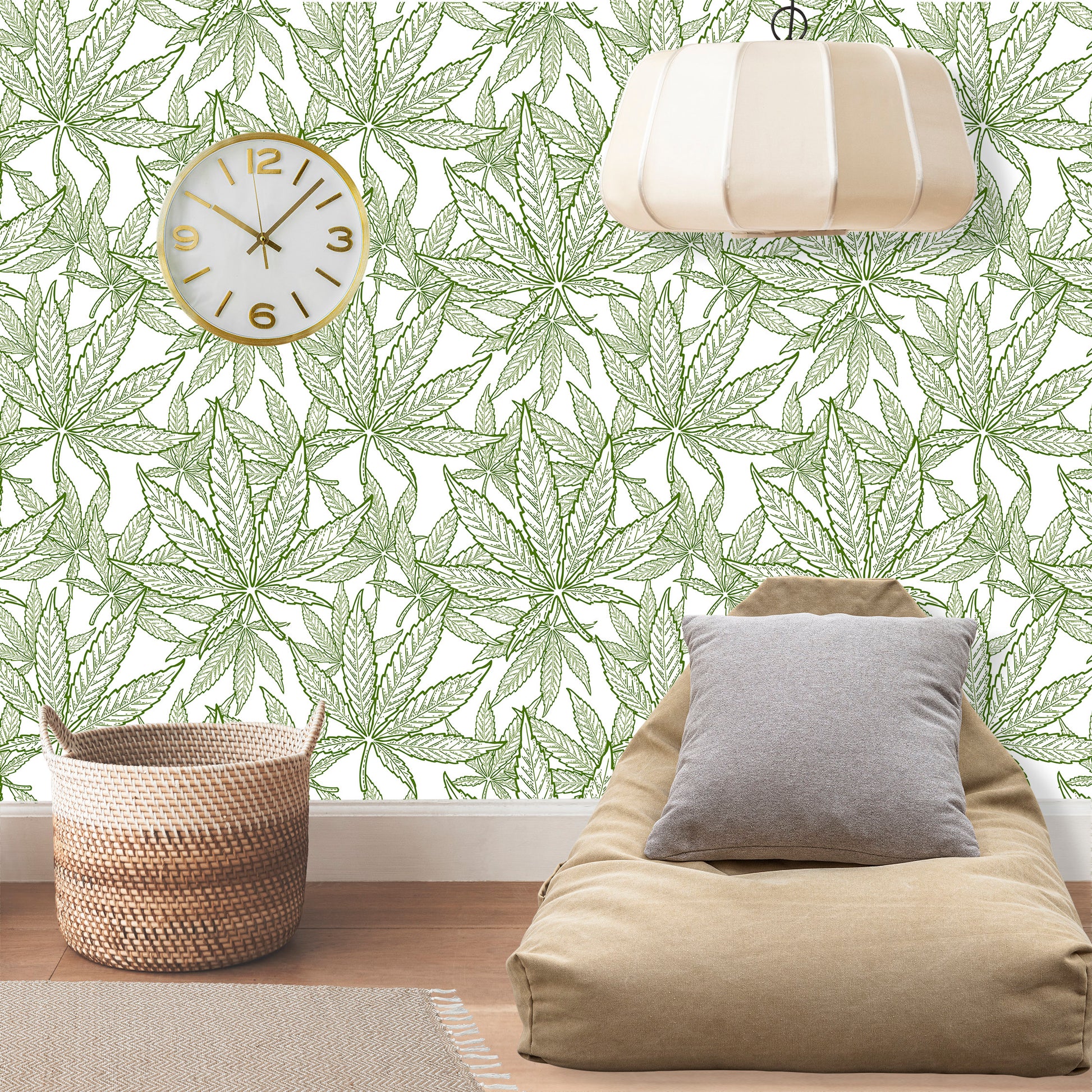Marijuana Wallpaper Peel and Stick, Hemp Wallpaper, Green Leaf Wallpaper, Exotic Wallpaper, Removable Wall Paper