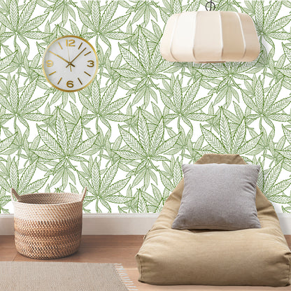 Marijuana Wallpaper Peel and Stick, Hemp Wallpaper, Green Leaf Wallpaper, Exotic Wallpaper, Removable Wall Paper