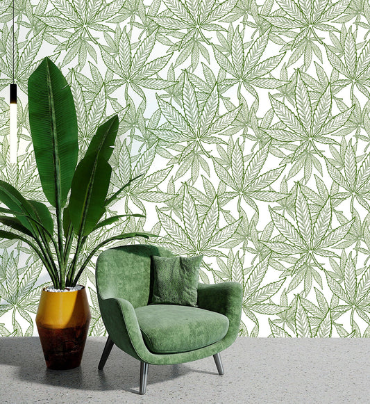 Marijuana Wallpaper Peel and Stick, Hemp Wallpaper, Green Leaf Wallpaper, Exotic Wallpaper, Removable Wall Paper