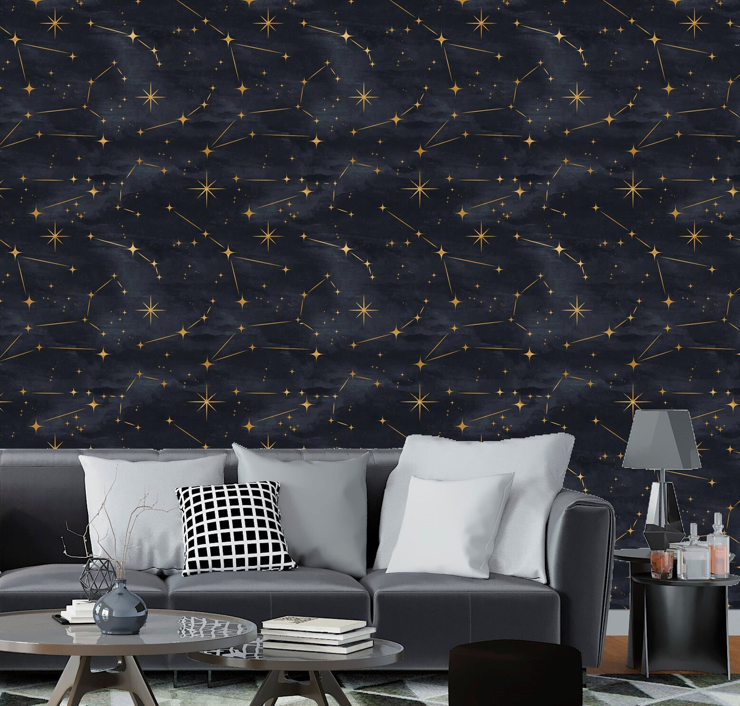 Constellation Wallpaper, Night sky Wallpaper Peel and Stick, Nursery Wallpaper, Black and Gold Wallpaper, Removable Wall Paper