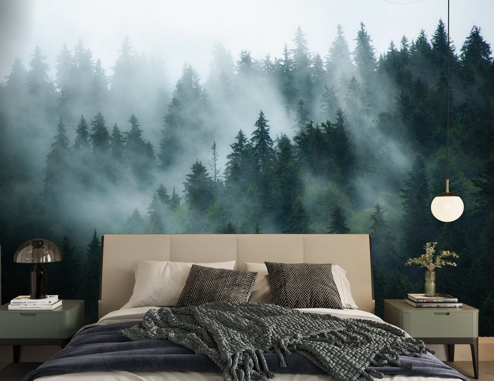 Foggy Forest Wallpaper Peel and Stick, Mountain Wallpaper, Pine Tree Wallpaper, Landscape Wallpaper, Removable Wall Paper