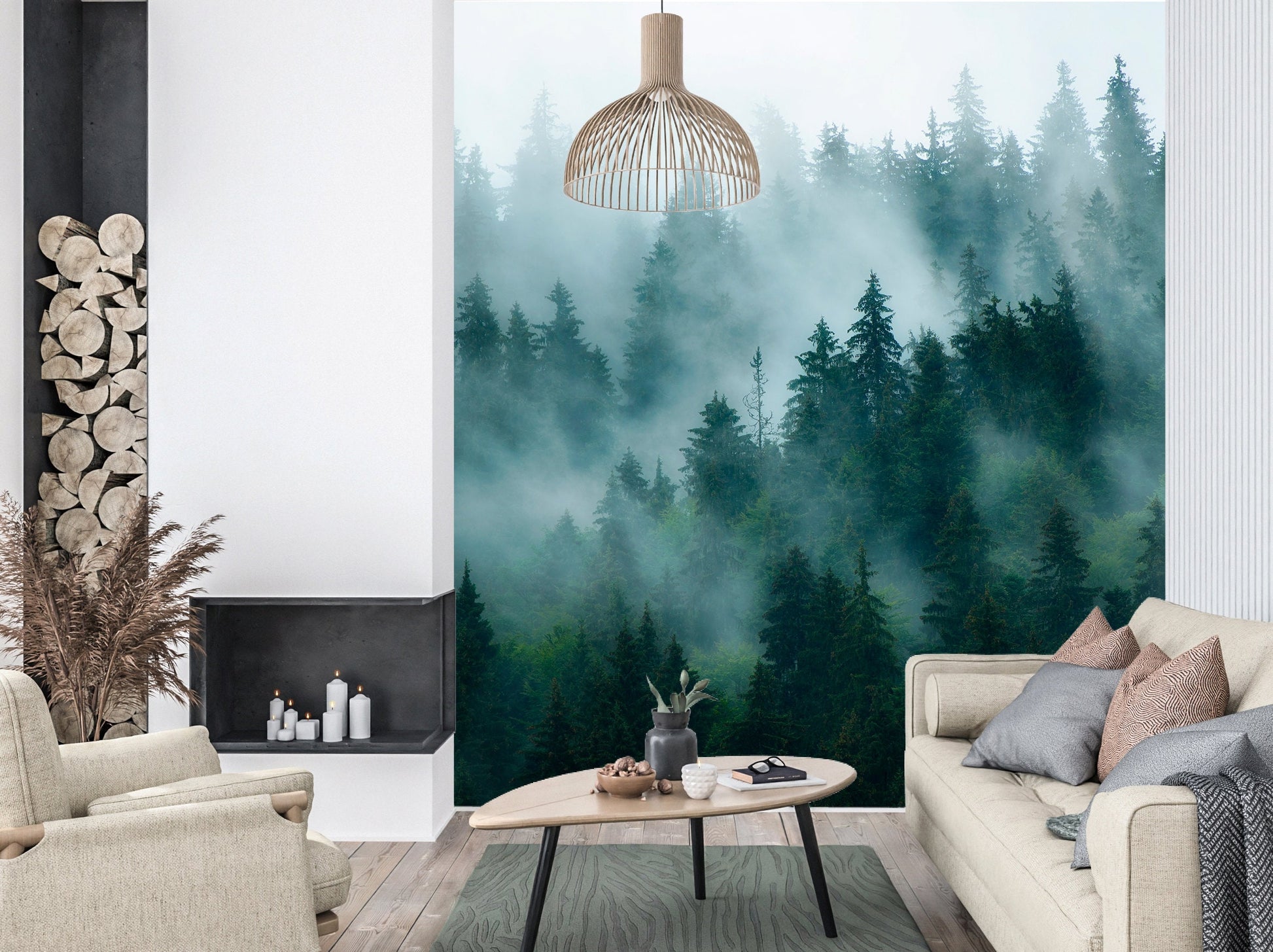 Foggy Forest Wallpaper Peel and Stick, Mountain Wallpaper, Pine Tree Wallpaper, Landscape Wallpaper, Removable Wall Paper