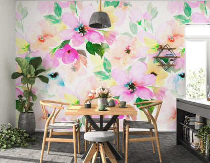Spring Wallpaper Peel and Stick, Watercolor Floral Wallpaper, Colorful Wallpaper, Big Flower Wallpaper, Removable Wall Paper