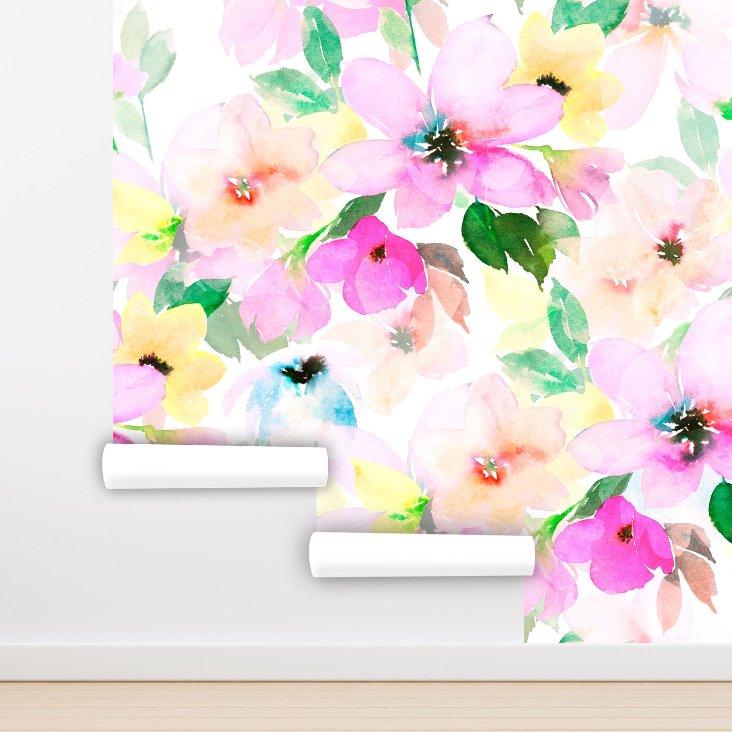 Spring Wallpaper Peel and Stick, Watercolor Floral Wallpaper, Colorful Wallpaper, Big Flower Wallpaper, Removable Wall Paper