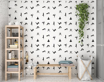 Yoga Wallpaper, Gym Wallpaper Peel and Stick, Black and White Wallpaper, Removable Wall Paper