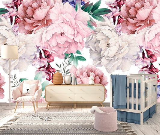 Pink Floral Wallpaper with Big Peony