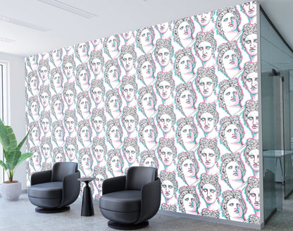 Faces Wallpaper Peel and Stick, Stylish Wallpaper, Greek Wallpaper, Sculpture Wallpaper, Removable Wall Paper