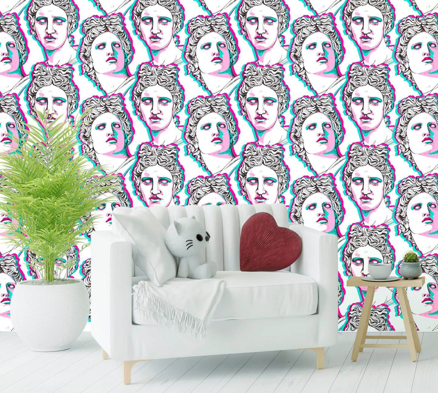 Faces Wallpaper Peel and Stick, Stylish Wallpaper, Greek Wallpaper, Sculpture Wallpaper, Removable Wall Paper