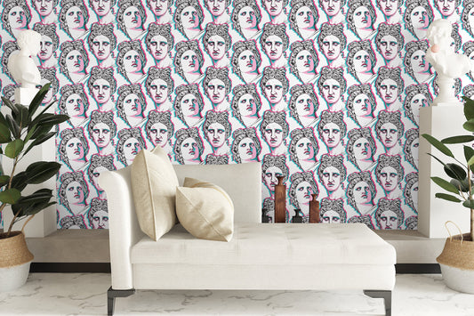 Faces Wallpaper Peel and Stick, Stylish Wallpaper, Greek Wallpaper, Sculpture Wallpaper, Removable Wall Paper