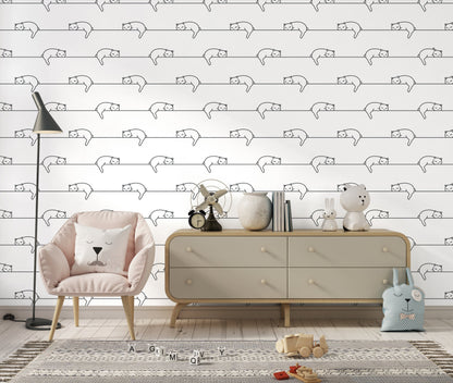 Cat Wallpaper, Line Art Wallpaper Peel and Stick, Black and White Wallpaper, Removable Wall Paper