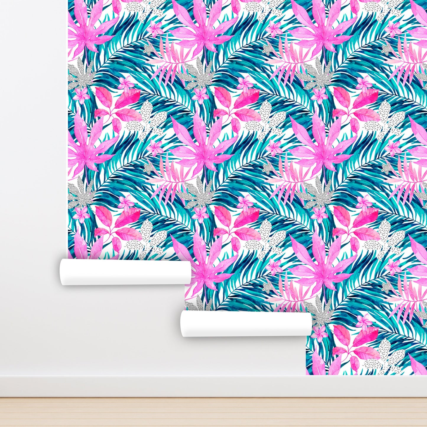 Palm Wallpaper Peel and Stick, Pink Leaf Wallpaper, Exotic Wallpaper, Tropical Wallpaper, Removable Wall Paper